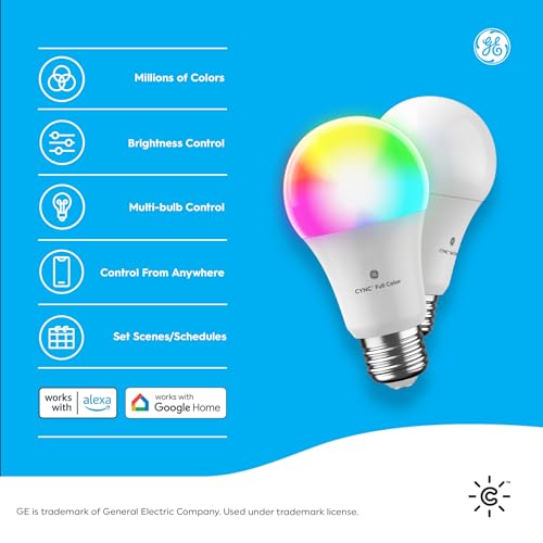 Cync GE CYNC A19 Smart LED Light Bulbs, Color Changing Room Décor, Bluetooth and WiFi Light Bulbs, 60W Equivalent, Work with Amazon Alexa and Google Home (2 Pack) - Image 2