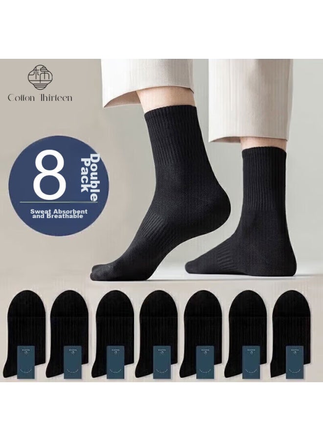 Cotton Thirteen Mianshisan Zhuji Men's Mid-calf Socks, Autumn And Winter Men's Socks, Business Solid Color, Trendy Long Tube Sports Socks, 8 Pairs - Image 1