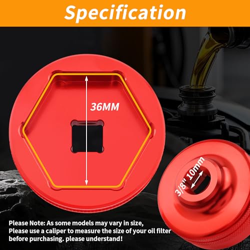 LIFSHP 36mm Oil Filter Socket, Oil Filter Removal Tool For Ford F250,BMW,Mini,Volvo,VW,Porsche Vehicles-Car Accessories-Red - Image 2