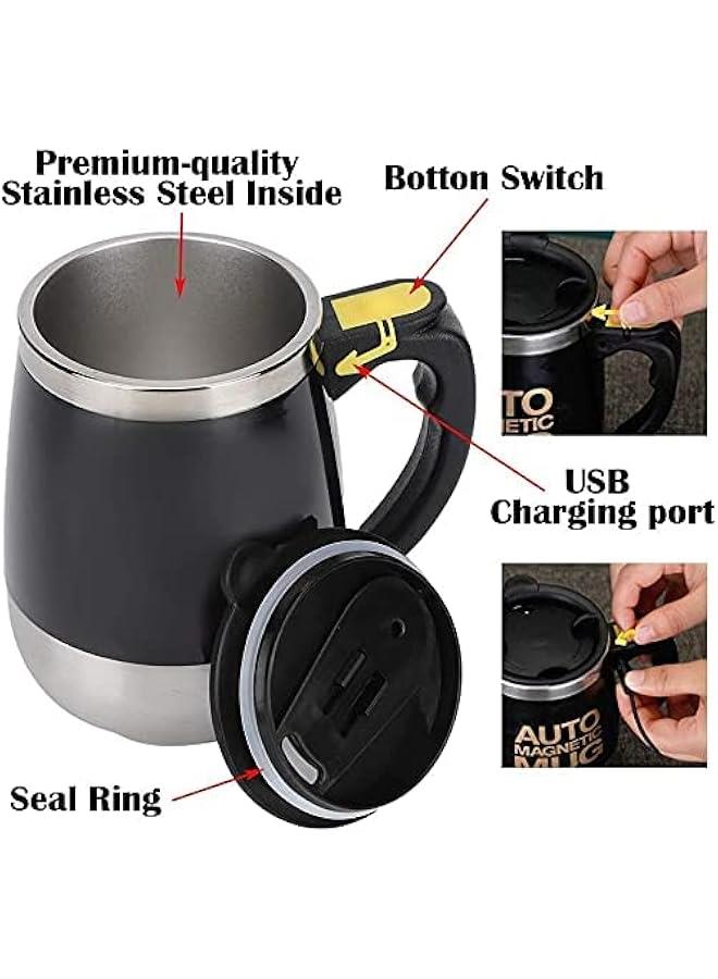 كوب قهوة ذاتي التحريك من الجيل الثاني مزود بشاحن USB، كوب ذاتي التحريك من الفولاذ المقاوم للصدأ مغناطيسي أوتوماتيكي، يخلط الشاي والشوكولاتة الساخنة وبروتين الكاكاو، مناسب للمنزل والمكتب والسفر... (أسود) - Image 2