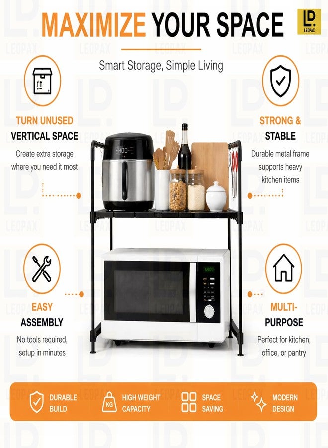 LEOPAX Adjustable Premium Multi-Tier Oven Stand for Kitchen with Storage Cabinet | Heavy Duty Microwave Rack Organizer for Oven, Microwave & Small Appliances - Black - Image 5