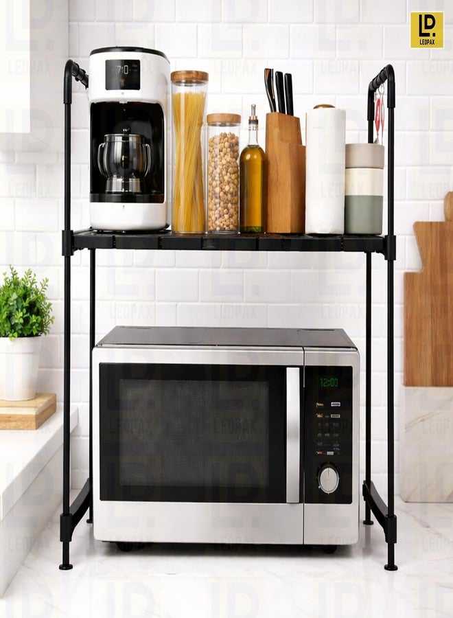 LEOPAX Adjustable Premium Multi-Tier Oven Stand for Kitchen with Storage Cabinet | Heavy Duty Microwave Rack Organizer for Oven, Microwave & Small Appliances - Black - Image 2