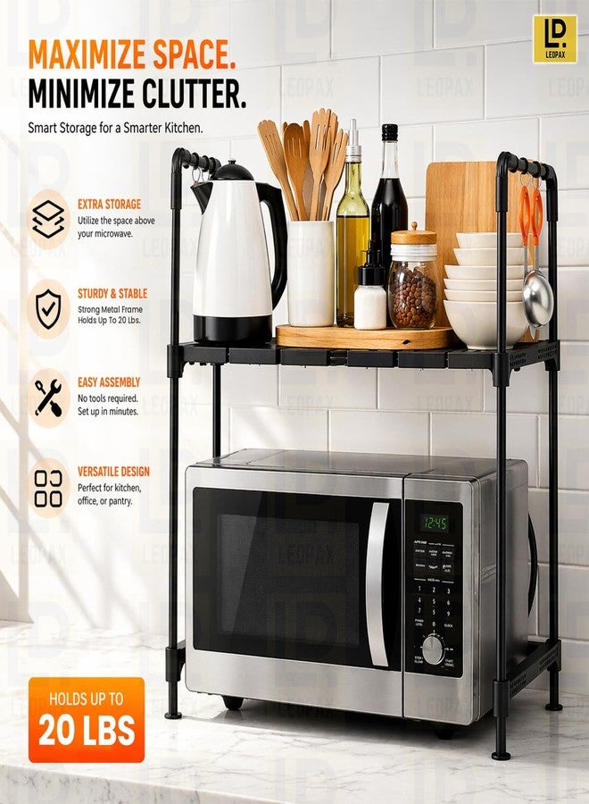LEOPAX Adjustable Premium Multi-Tier Oven Stand for Kitchen with Storage Cabinet | Heavy Duty Microwave Rack Organizer for Oven, Microwave & Small Appliances - Black - Image 3