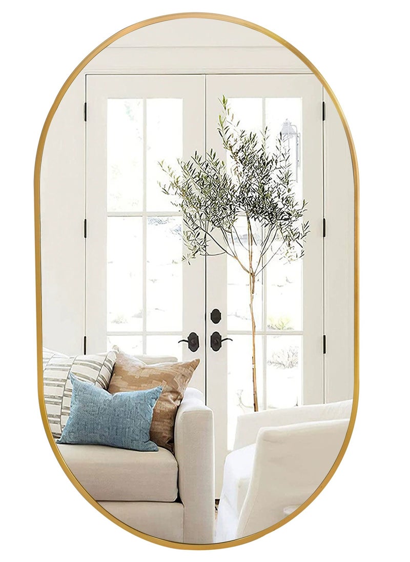 Generic - Bathroom Mirror, Wall Mounted Round Mirror with Metal Frame for Vanity Makeup, Modern Wall Mirror for Wall, Bathroom, Hallway, Living Room Wall Decor (Gold, 83*51cm) - Image 1