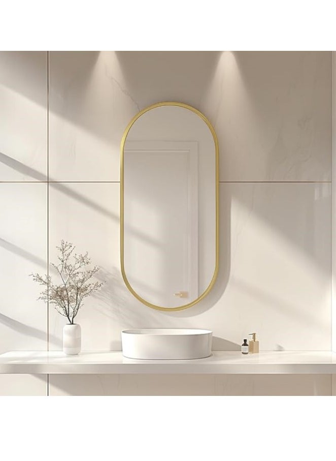Generic - Bathroom Mirror, Wall Mounted Round Mirror with Metal Frame for Vanity Makeup, Modern Wall Mirror for Wall, Bathroom, Hallway, Living Room Wall Decor (Gold, 83*51cm) - Image 1