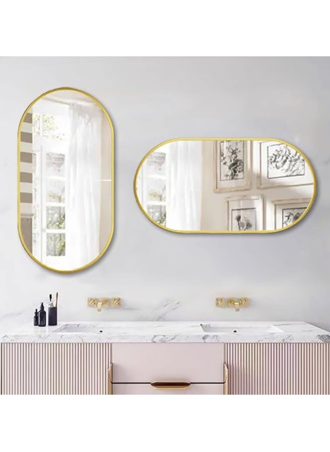Generic - Bathroom Mirror, Wall Mounted Round Mirror with Metal Frame for Vanity Makeup, Modern Wall Mirror for Wall, Bathroom, Hallway, Living Room Wall Decor (Gold, 83*51cm) - Image 1