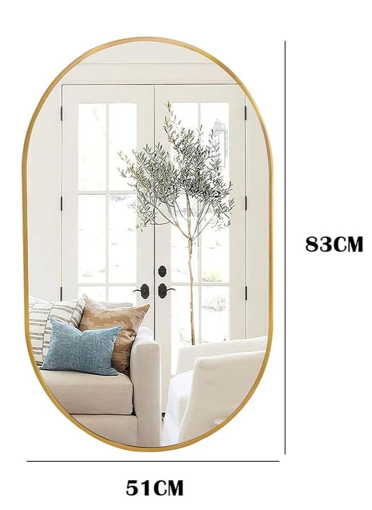 Generic - Bathroom Mirror, Wall Mounted Round Mirror with Metal Frame for Vanity Makeup, Modern Wall Mirror for Wall, Bathroom, Hallway, Living Room Wall Decor (Gold, 83*51cm) - Image 1
