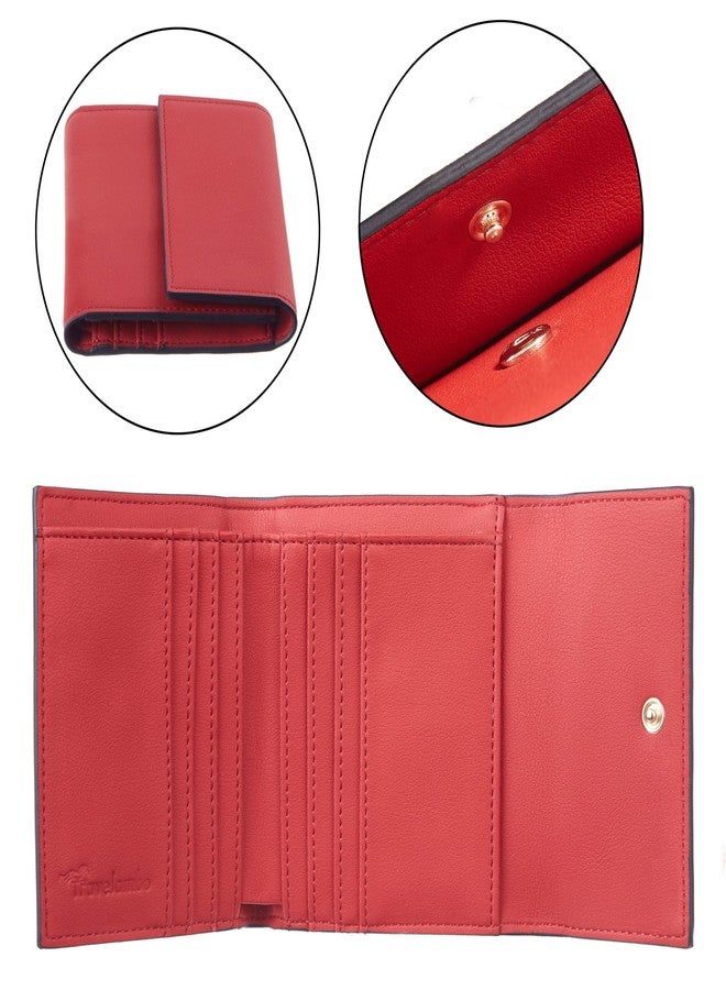 Travelambo RFID Blocking Small Mini Compact Wallet Coin Pouch Holder Trifold Credit Card Holder Pocket Purse for Women (Napa Red) - Image 5