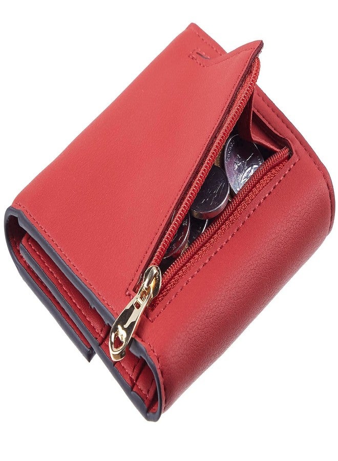 Travelambo RFID Blocking Small Mini Compact Wallet Coin Pouch Holder Trifold Credit Card Holder Pocket Purse for Women (Napa Red) - Image 1