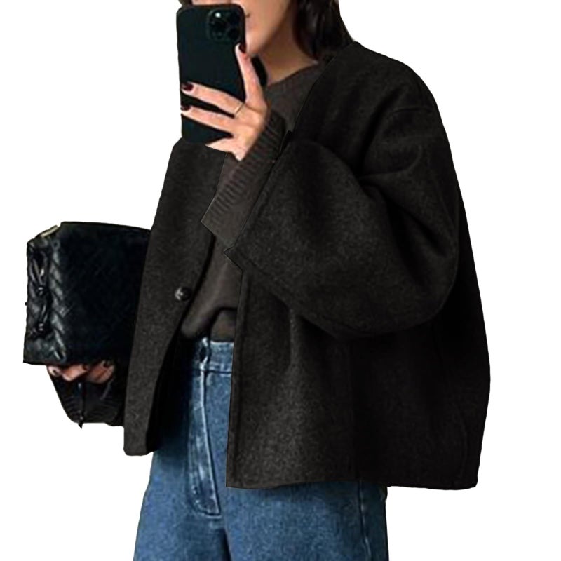 HOTIAN Women Cropped Wool Blend Coats Long Sleeve Coat Jacket Peacoat Fall Winter Outwear Overcoat - Image 1