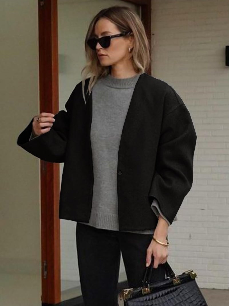 HOTIAN Women Cropped Wool Blend Coats Long Sleeve Coat Jacket Peacoat Fall Winter Outwear Overcoat - Image 5