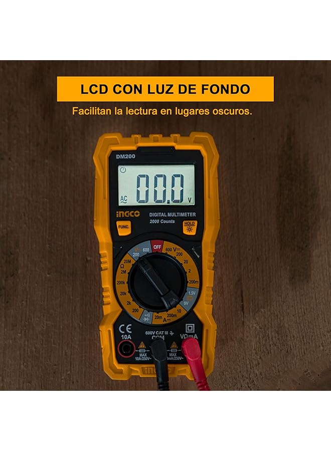 INGCO Dm200 600V Digital Multimeter With 1999 Counts Lcd Display, Multicolor - Image 5