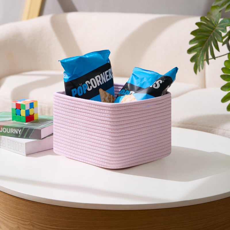 MiniArk Small Organizing Baskets for Cubes Shelf, 9.7x9.7x7.1 Inch Rope Woven Storage Bins for Nursery Shelves Storage, Cute Toy Basket, Square 3 Packs Light Pink - Image 5