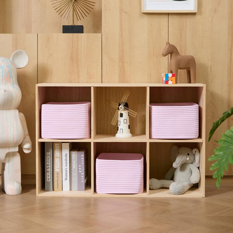 MiniArk Small Organizing Baskets for Cubes Shelf, 9.7x9.7x7.1 Inch Rope Woven Storage Bins for Nursery Shelves Storage, Cute Toy Basket, Square 3 Packs Light Pink - Image 3