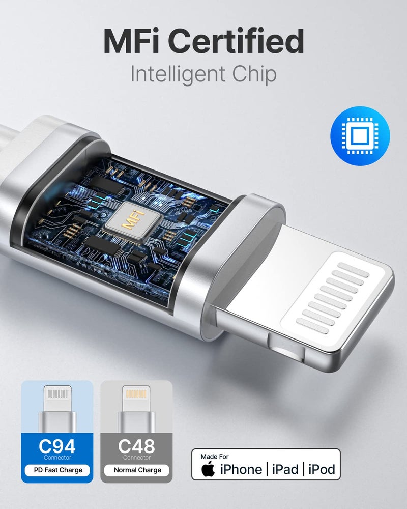 اييونوس كابل طويل USB C إلى Lightning بطول 3 متر، كابل شحن iPhone معتمد من MFi، كابل شحن من النوع C إلى iPhone سريع الشحن متوافق مع iPhone 11 12 13 14 Pro Max X XS XR 8 7 6 Plus iPad - Image 2