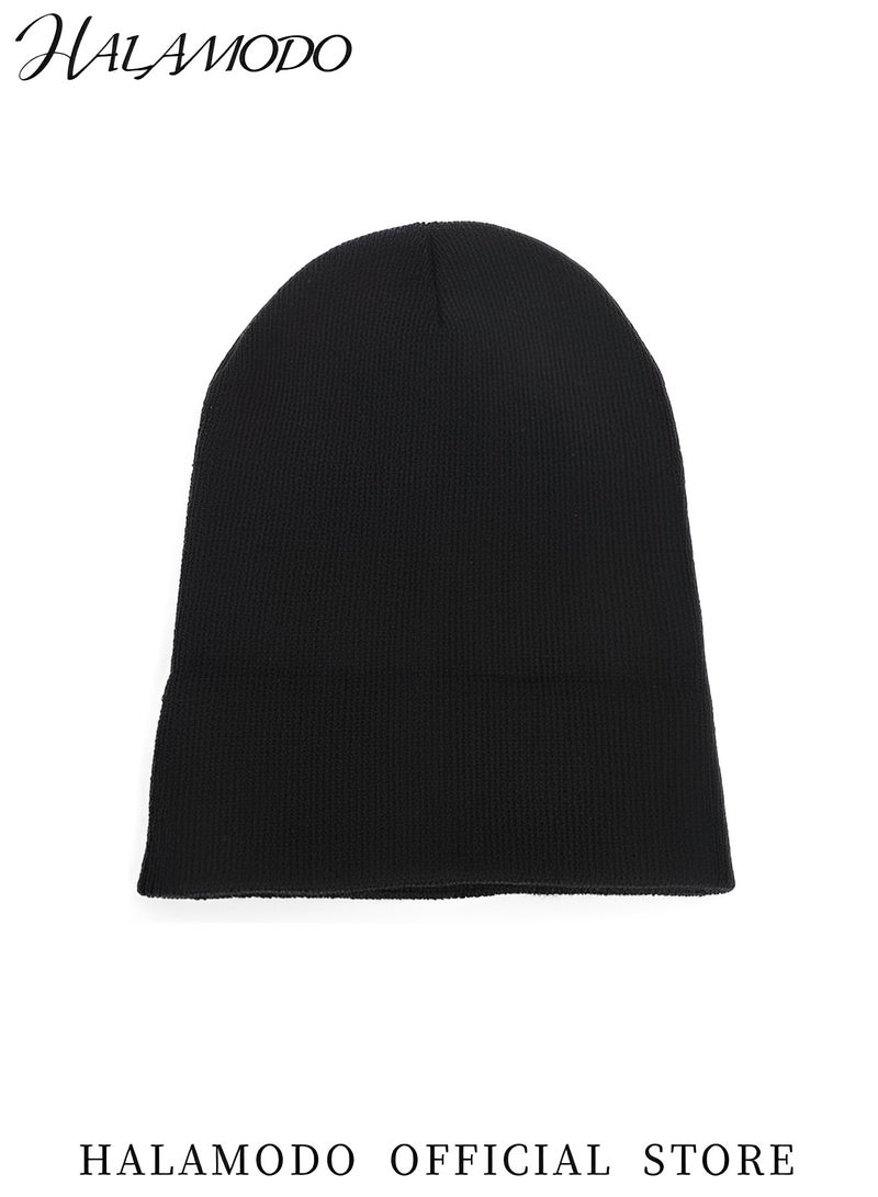 HALAMODO Unisex Knit Hats Fashion Embroidery Knit Hat Winter Warm Beanie Hats Skull Cap Birthday Gifts Presents Black Cuffed Cap for Men & Women - Image 3
