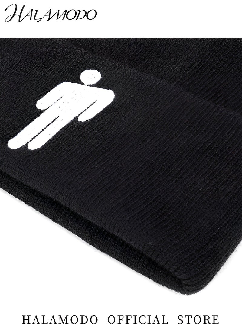 HALAMODO Unisex Knit Hats Fashion Embroidery Knit Hat Winter Warm Beanie Hats Skull Cap Birthday Gifts Presents Black Cuffed Cap for Men & Women - Image 4