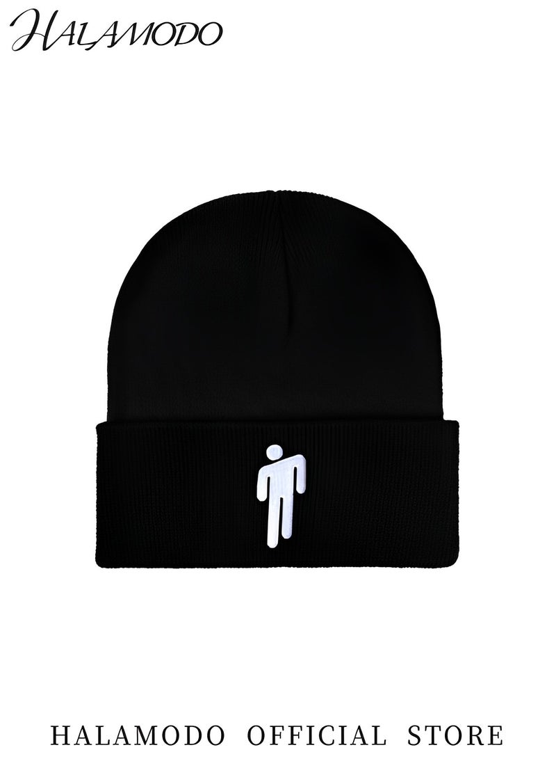 HALAMODO Unisex Knit Hats Fashion Embroidery Knit Hat Winter Warm Beanie Hats Skull Cap Birthday Gifts Presents Black Cuffed Cap for Men & Women - Image 2