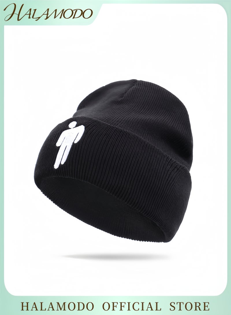 HALAMODO Unisex Knit Hats Fashion Embroidery Knit Hat Winter Warm Beanie Hats Skull Cap Birthday Gifts Presents Black Cuffed Cap for Men & Women - Image 1