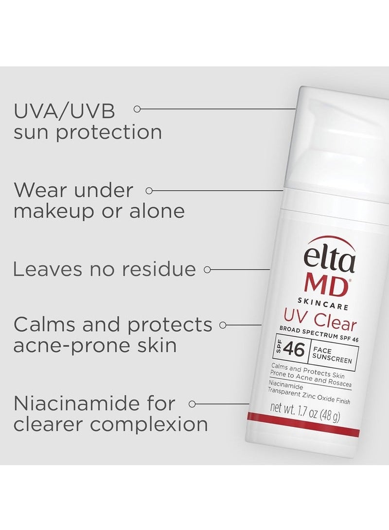 EltaMD UV Clear Face Sunscreen SPF 46, Oil Free Sunscreen with Zinc Oxide, Dermatologist Recommended Sunscreen - Image 2