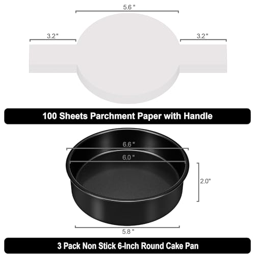 AWTBDP 6 Inch Cake Pans Set of 3, Smash Cake Pans with 100PCS Parchment Paper for Layer Cakes, No-Stick Round Cake Pan Sets for Baking, Durable Baking Pan Set for Christmas Birthday, Dishwasher Safe - Image 2