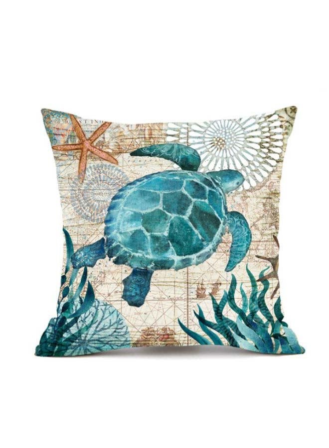 NIBEMINENT Turtle Printed Cushion Cover White/Blue/Beige 45x45cm
