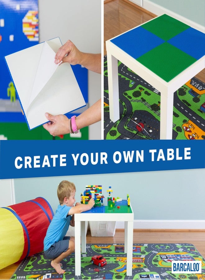 Barcaloo Peel and Stick Self Adhesive Baseplates Mat, Building Block Base Plates Multipack, Panels for Table Top Play - 10 Inch x 10 Inch Adhesive Building Brick Play Wall Panel, 2 Green, 2 Blue - Image 2