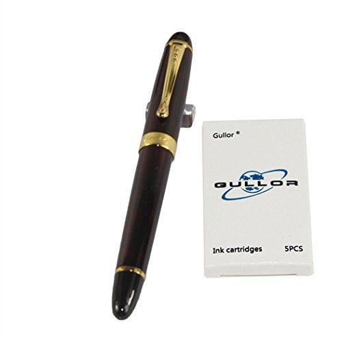 Gullor Jinhao 450 Normal nib Fountain Pen Dark red with 5 color Ink Cartridges - Image 2