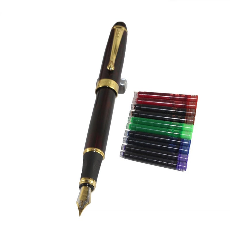 Gullor Jinhao 450 Normal nib Fountain Pen Dark red with 5 color Ink Cartridges - Image 5