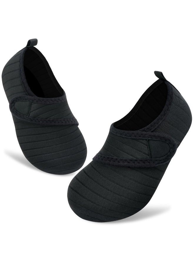 VIFUUR Kids Water Shoes Boys Girls Barefoot Water Sports Socks Hook&Loop Beach Shoes Quick Dry Aqua Socks Swim Walking Outdoor Sports for Toddler, Black1, 3-4 Big Kid - Image 1