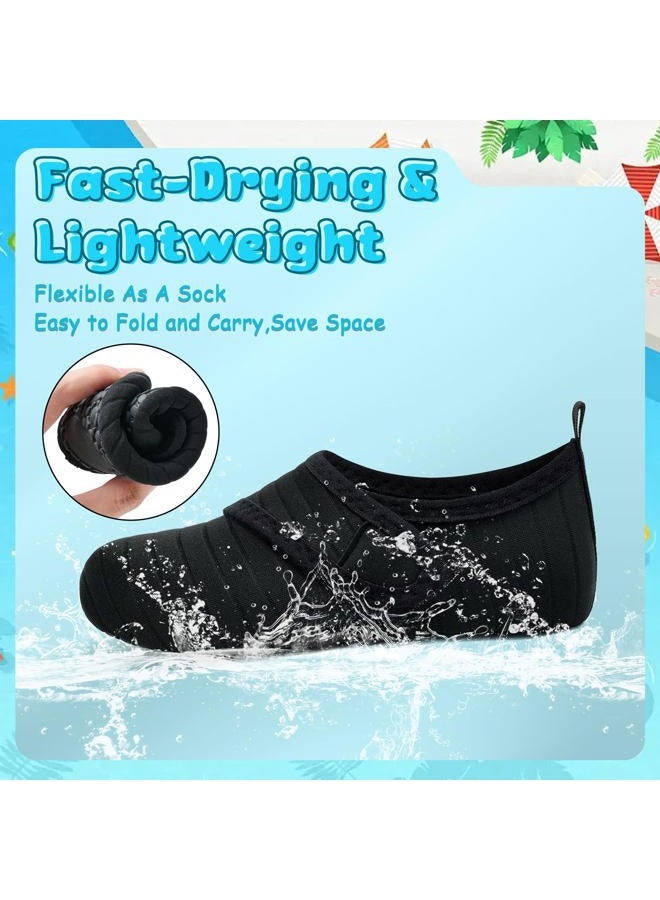 VIFUUR Kids Water Shoes Boys Girls Barefoot Water Sports Socks Hook&Loop Beach Shoes Quick Dry Aqua Socks Swim Walking Outdoor Sports for Toddler, Black1, 3-4 Big Kid - Image 3