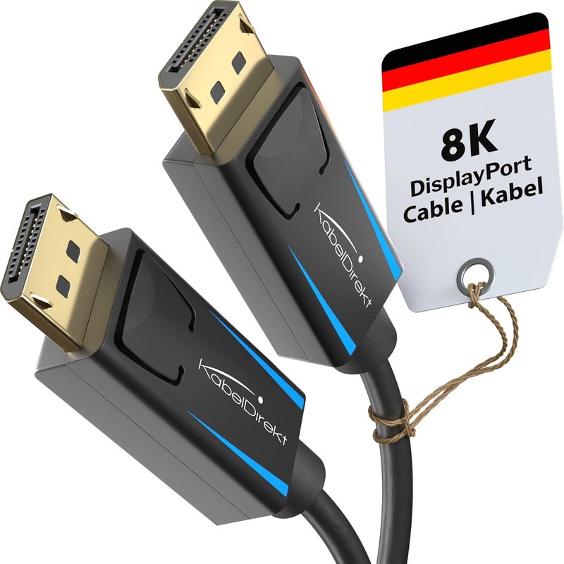 KabelDirekt – كابل DisplayPort 8K – 1.5 م (معدل النقل تصل إلى 32.4 غيغا بايت في الثانية، UHD مع 8K/ 60 هرتز أو 4K / 120 هرتز، HBR3، DSC، HDR 10، موصل مع القفل) - Image 1