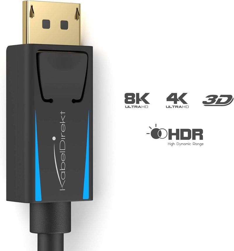 KabelDirekt – كابل DisplayPort 8K – 1.5 م (معدل النقل تصل إلى 32.4 غيغا بايت في الثانية، UHD مع 8K/ 60 هرتز أو 4K / 120 هرتز، HBR3، DSC، HDR 10، موصل مع القفل) - Image 4
