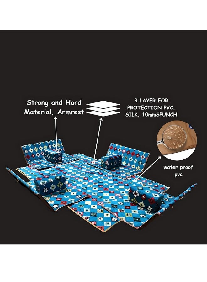 سمارت هوم مجموعة جلوس أرضية تراثية مكونة من 9 قطع مناسبة للسفر والرحلات البرية والحديقة , طقم فرشة تخييم ارضية مع اربع مراكى و 4 كراسي وبساط من القماش عالي الجودة يكفي ل 8 أشخاص (قماش تركي) - Image 4