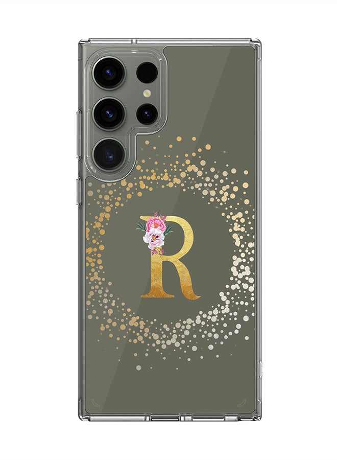 Stylizedd Classic Clear Case for Samsung Galaxy S24 Ultra ,Hybrid Soft Transparent Cover Custom Monogram Initial Letter Floral Pattern Alphabet -R (Olive Green) - Image 1