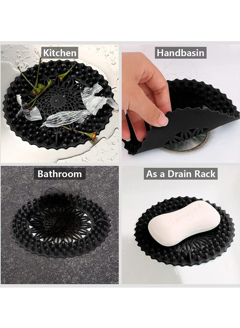 Zikra 6Pcs Sink Drain Strainer, Rubber Drain Hair Catcher Drain Strainers Protectors Suited for Kitchen Bathroom Bathtub Sink (Black) - Image 2