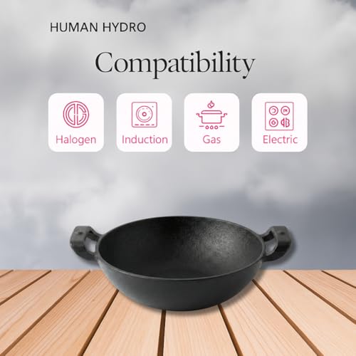 Human Hydro Pre-Seasoned Cast Iron Kadai (25CM) with Wooden Spatula | Naturally Nonstick, Toxin-Free & Induction Compatible | Deep Frying & Curry Kadhai for Gas, Induction & Open Flame Cooking - Image 3