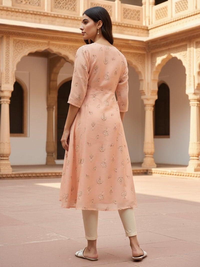 rangita Peach Chanderi Anarkali Embroidered Calf Length Kurta_S - Image 4
