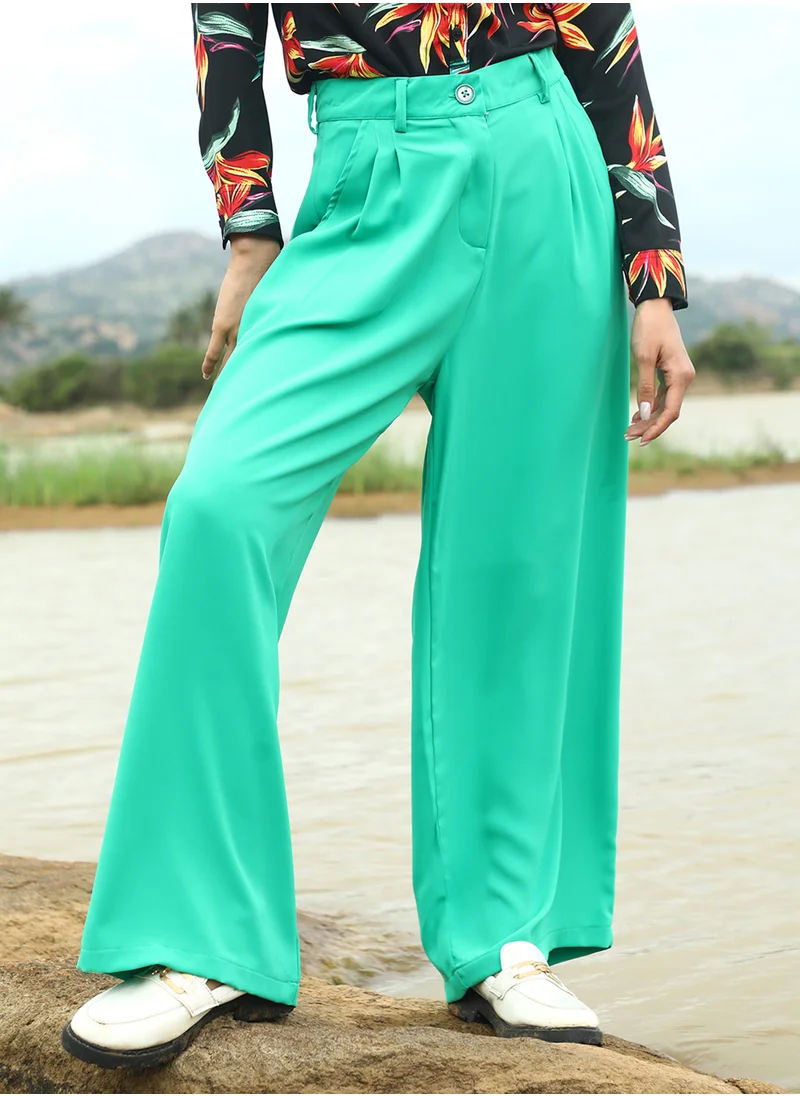 PINACOLADA Women's Aqua Green Straight Fit Tailored Trousers