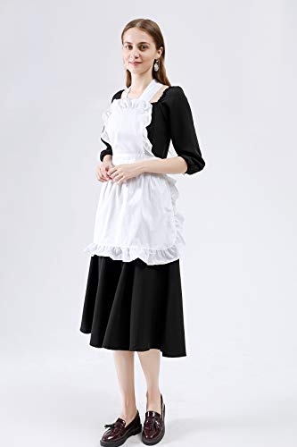 LilMents Women's Ruffle Outline Retro Apron Kitchen Cake Baking Cooking Cleaning Maid Costume (White) - Image 5
