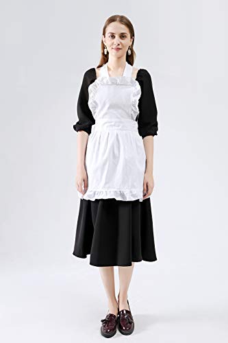 LilMents Women's Ruffle Outline Retro Apron Kitchen Cake Baking Cooking Cleaning Maid Costume (White) - Image 4