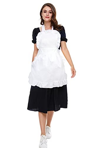 LilMents Women's Ruffle Outline Retro Apron Kitchen Cake Baking Cooking Cleaning Maid Costume (White) - Image 2