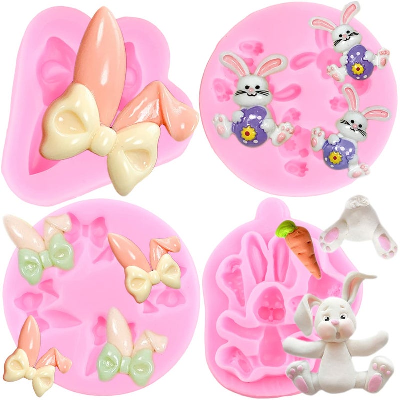 ZiXiang Easter Egg Rabbit Silicone Mold Bunny Ears Chocolate Fondant Molds For Cake Decorating Cupcake Topper Candy Gum Paste Set Of 4 - Image 1