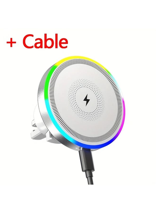 Magnetic Car Wireless Charger Station Phone Holder RGB Lights Air Vent Mount Clip Mobile Portable Travel Stand Black Fast Wireless Charging Devices Car Accessories Phone Mount For Car With Charger Car Charger Phone Holder Retro Phone Holder Charger Phone Holders With Charger - Image 5