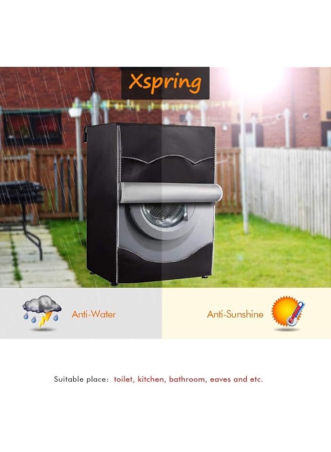 erorex Washing Machine Cover Waterproof Dust Proof Moderately Sunscreen Washer And Dryer Covers Washer Machine Cover With Zipper Design For Most Front Loading Machine W69 D85 H98 Cm Black  - Image 3