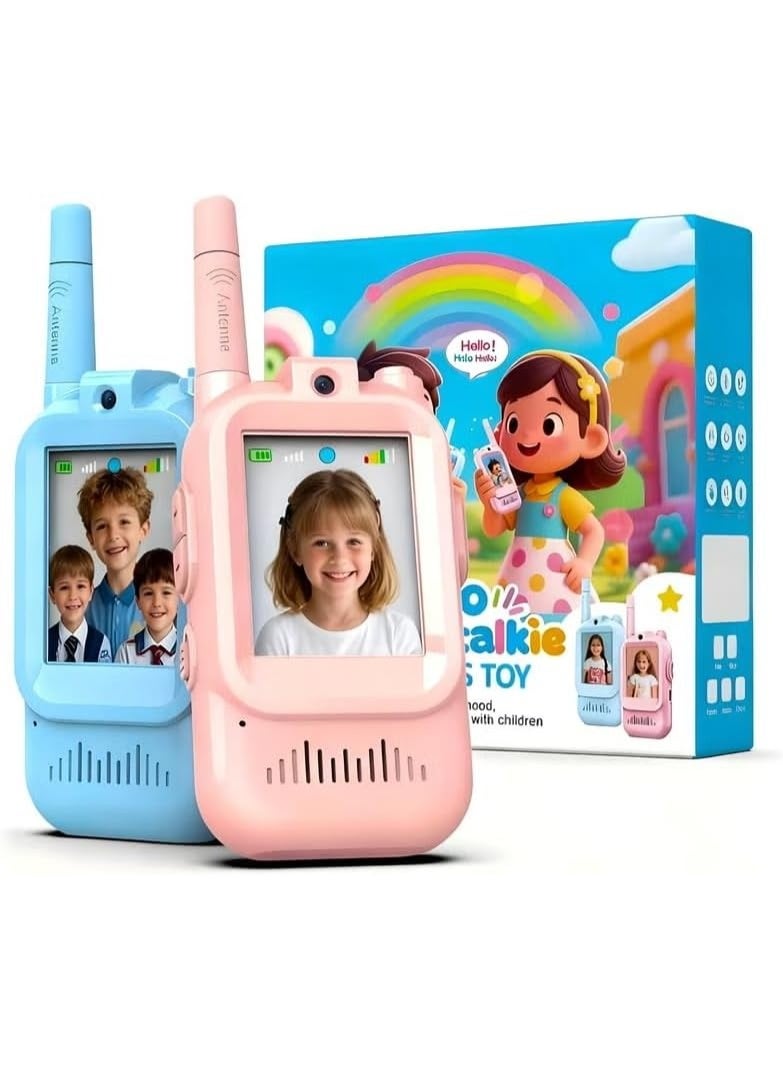 Kids Video Intercom Calling Toy 2 Pack – Face-to-Face Real-Time Video Intercom with LCD Screen & Camera, Rechargeable USB-C, No WiFi or SIM Required, Video Intercom Toy for Boys & Girls Ages 3–12 (Blue & Pink)
