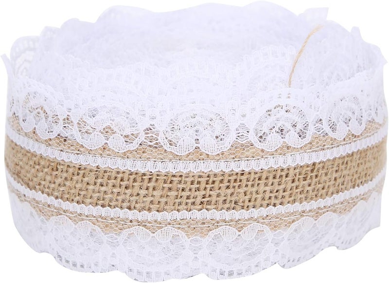 10m Jute Lace Roll, DIY Wedding and Party Decoration, White Lace, Eco - Friendly Craft Accessory - Durable Natural Material, Vintage Elegant Style, Perfect for Bridal Shower and - Image 1