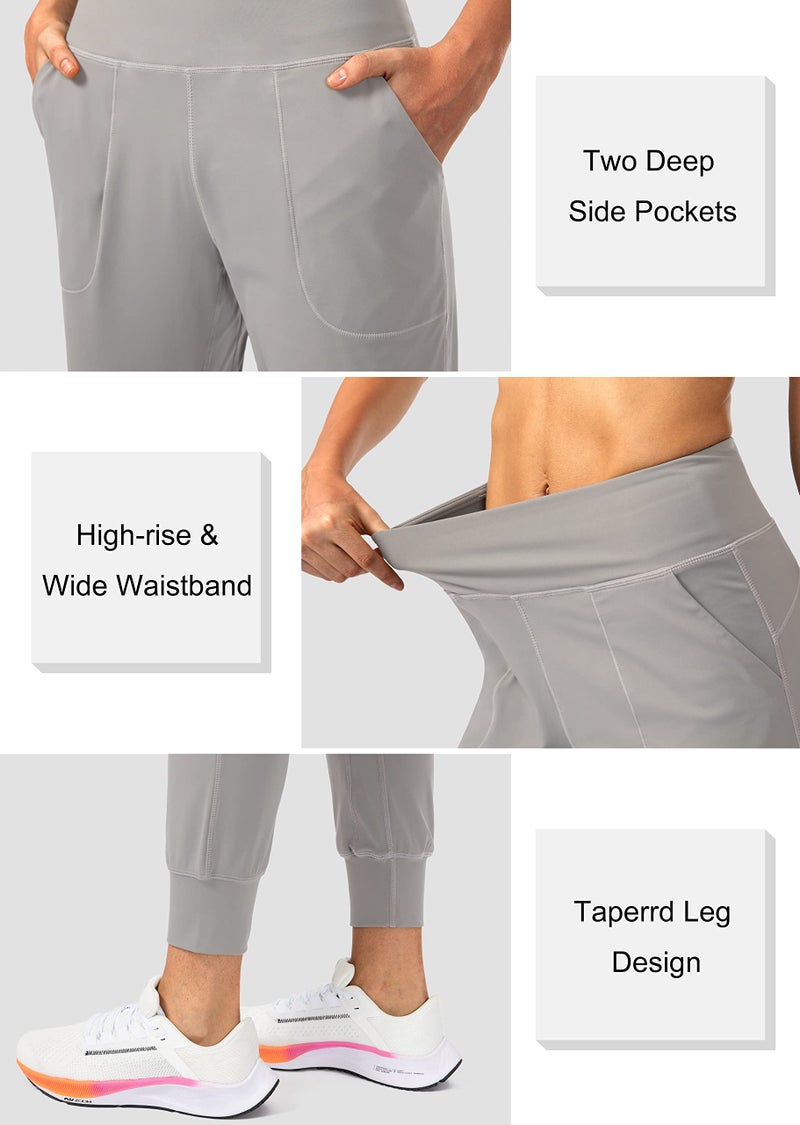 Soothfeel سروال جوجر للنساء من سوذفيل مع جيوب بسحاب، خصر مرتفع، ملابس رياضية لليوغا، سروال جوجر للنساء باللون الرمادي الفاتح - Image 4