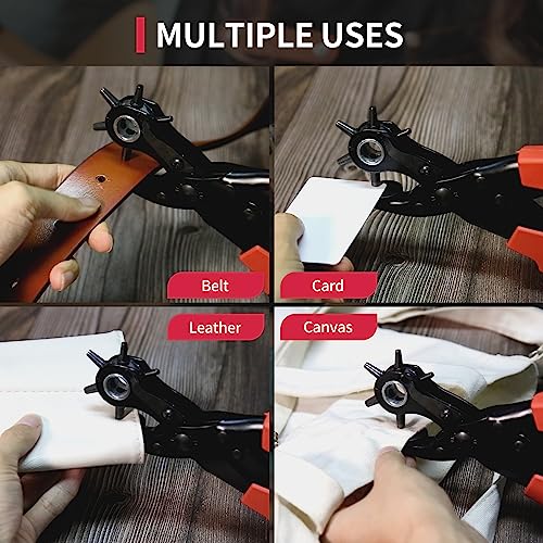 XOOL Revolving Punch Plier Kit, XOOL Leather Hole Punch Set for Belts, Watch Bands, Straps, Dog Collars, Saddles, Shoes, Fabric, DIY Home or Craft Projects, Heavy Duty Rotary Puncher, Multi Hole Sizes Make - Image 5