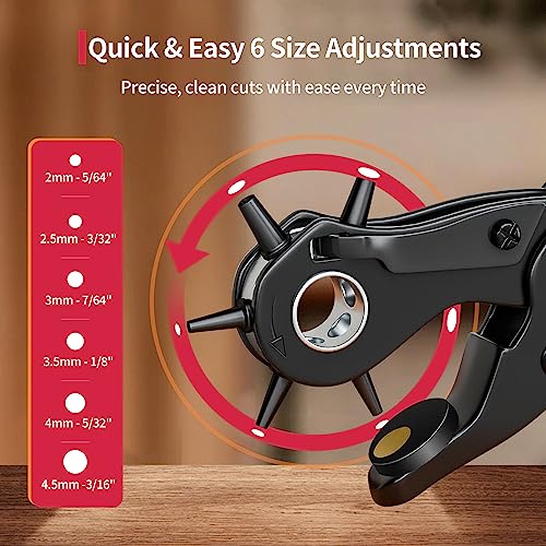 XOOL Revolving Punch Plier Kit, XOOL Leather Hole Punch Set for Belts, Watch Bands, Straps, Dog Collars, Saddles, Shoes, Fabric, DIY Home or Craft Projects, Heavy Duty Rotary Puncher, Multi Hole Sizes Make - Image 2